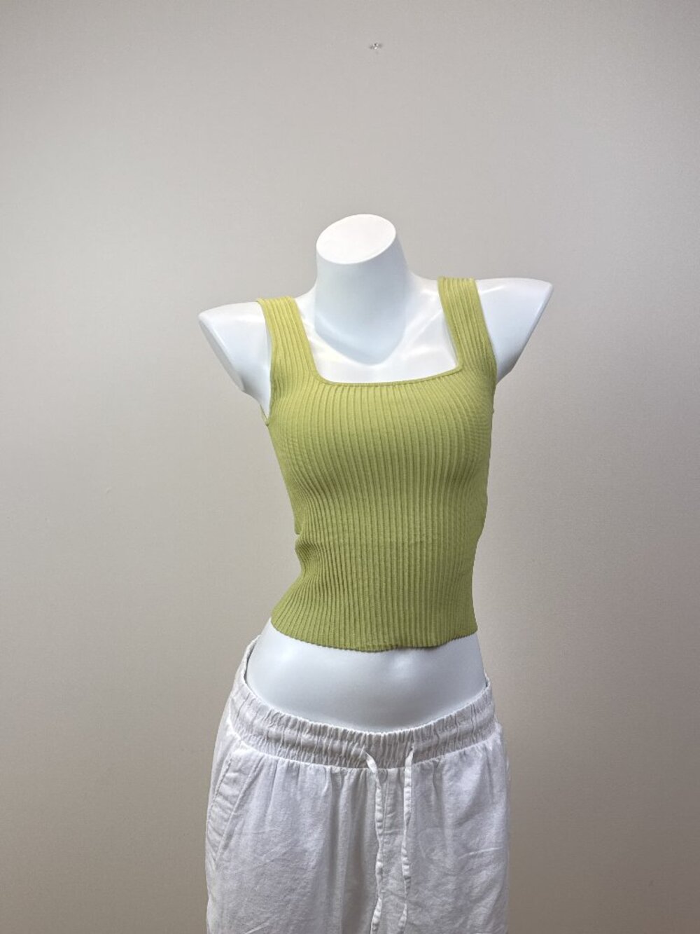 Madewell Green Ribbed Square Neck Tank Top Sweater Crop Knit Womens XS